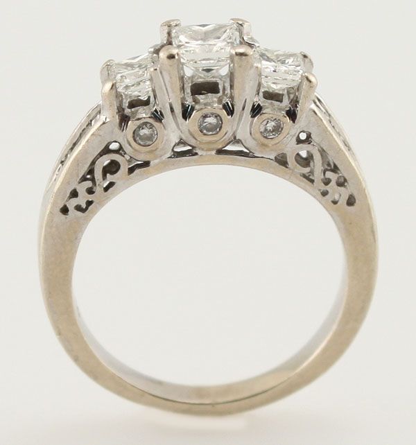 14k White Gold .70ct Princess Cut Diamond Three Stone Engagement Ring 