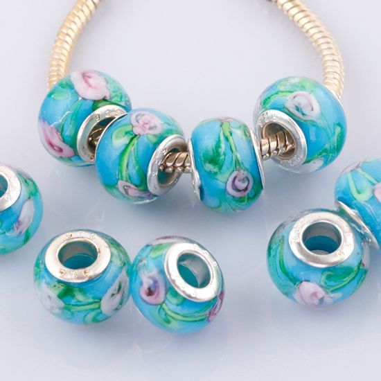 20pcs Handmade Pink&Blue Murano Lampwork Glass Charms Beads For 