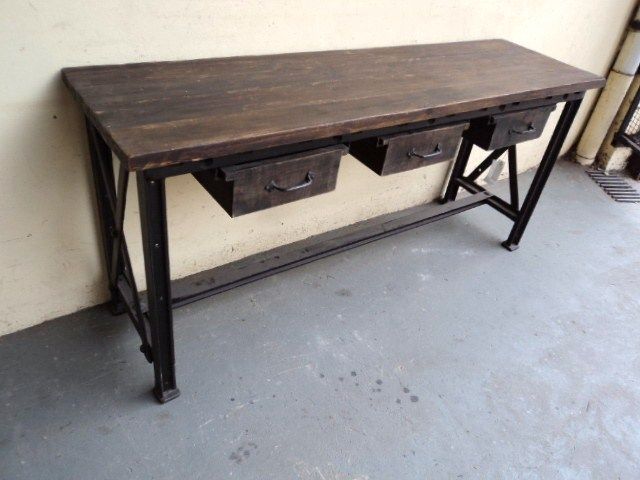 Great French Country iron & wood console table # 07126  