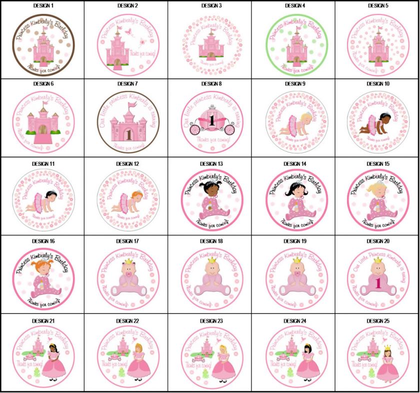 Round castle princess labels stickers party favors  