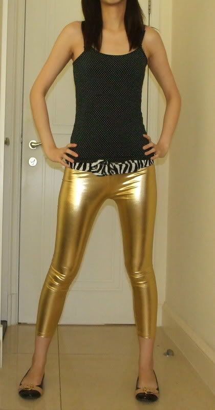 Shiny metallic gold cyber leggings tight pants pt160  