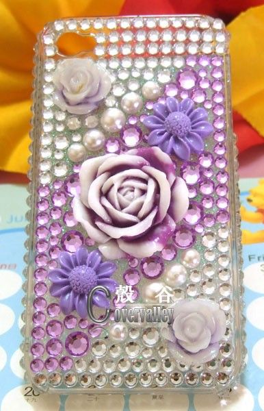   crystal 3d flower purple hard case cover iphone 3g 3gs 4 4g #69  