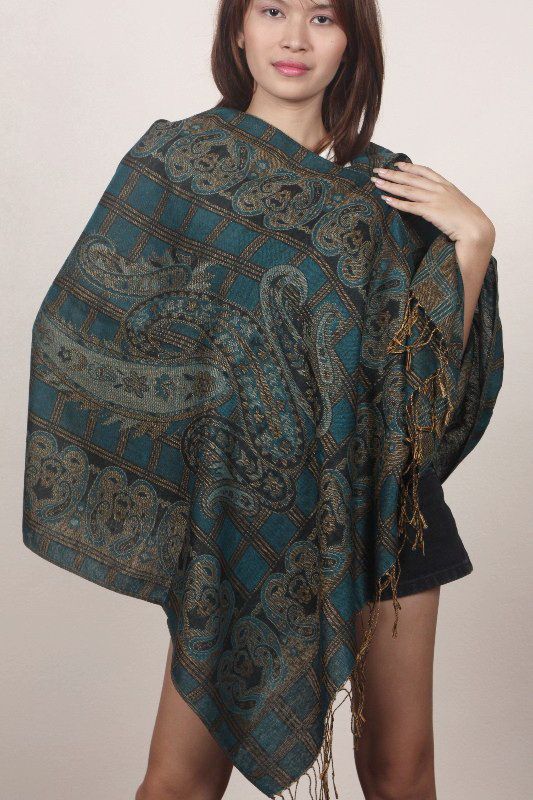 DARK GREEN Pashmina Cashmere shawl scarf wrap Thai Silk  