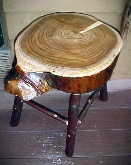 folk art LOCUST/Hickory COFFEE/END TABLE/STOOL~rustic log home 