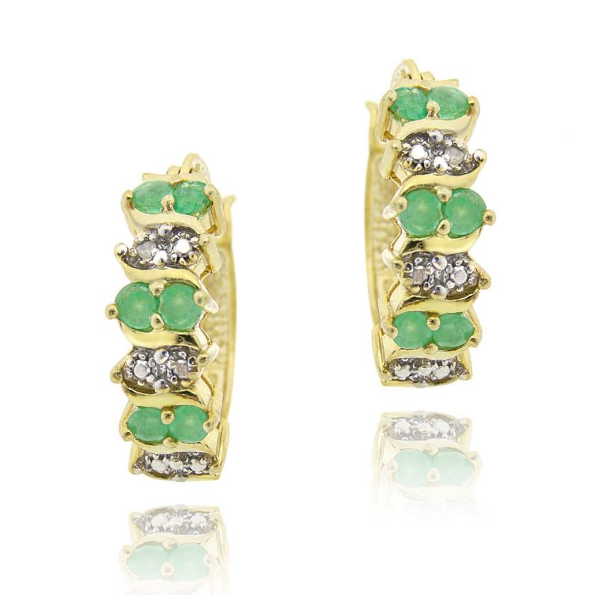 Gold over Silver .72ct Emerald & Diamond Hoop Earrings  