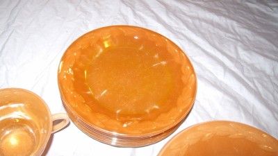 Vintage Fire King Peach Luster Glass Leaf Oven ware Dish Set  