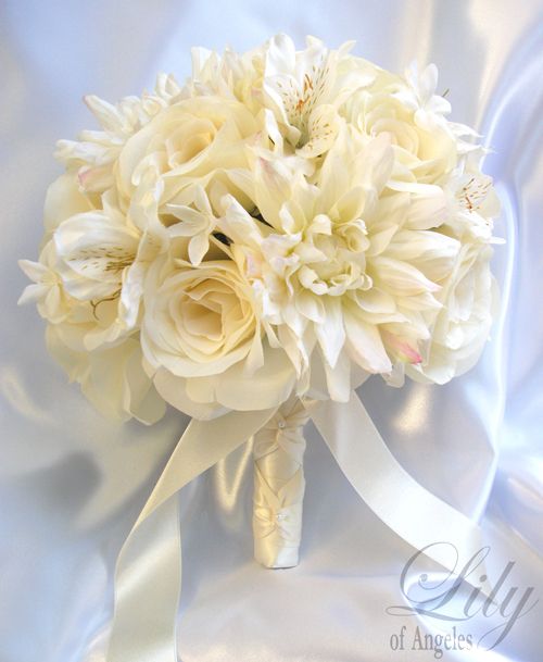   Wedding Bridal Bouquet Bride Decoration Arrangement Silk Flowers IVORY