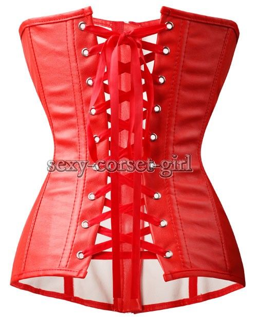 Punk Red Bonded Leather CORSET Metal Zipper Bustier S 6XL A2701_red