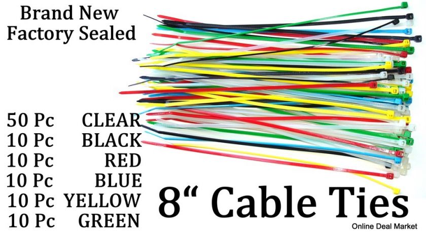 NEW 100 Pc Assorted Colors 8 Plastic Zip CABLE TIES  