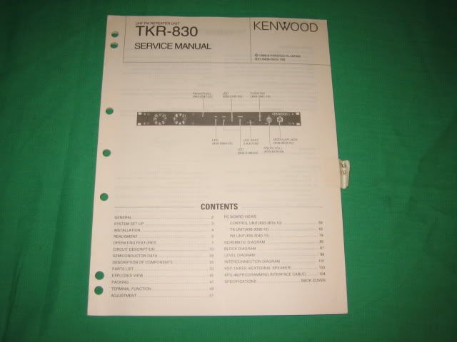 Kenwood service repair manual TKR 830 UHF FM repeater  