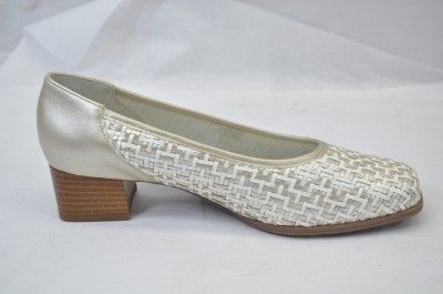 JENNY BY ARA GRAZ 51845 (EEM) WHITE GOLD WOVEN LEATHER PUMPS COMFY 4M 