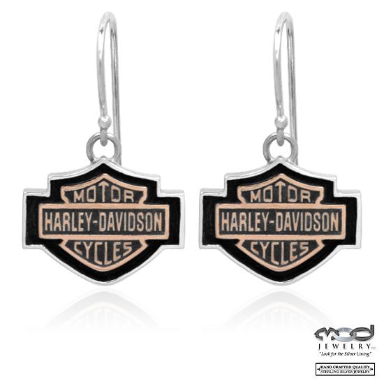  Harley Davidson Copper Cameo Bar/Shield Sterling Silver Earrings 