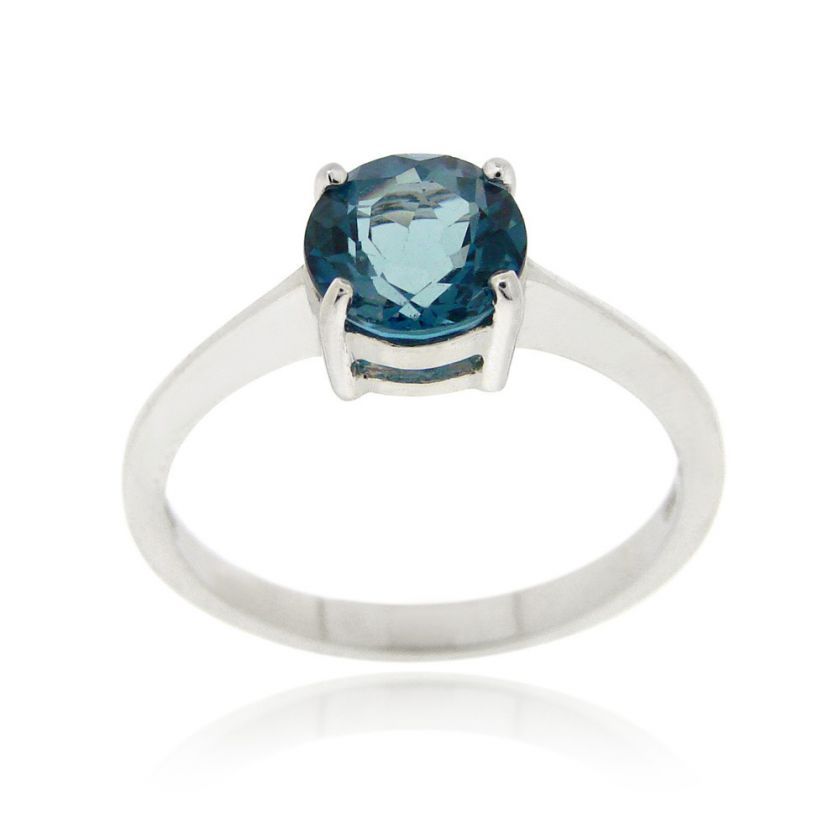 925 Silver London Blue Topaz Solitaire Round Ring  