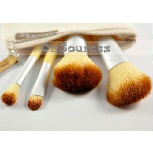 4pcs Natural Bamboo Makeup Brush Set Kit with Linen Pocket and Sealed 