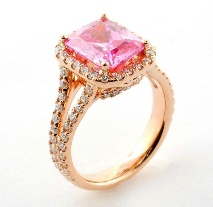  18K Rose Gold Radiant Cut Pink Tourmaline Diamond Ring Size 6 SMT1311